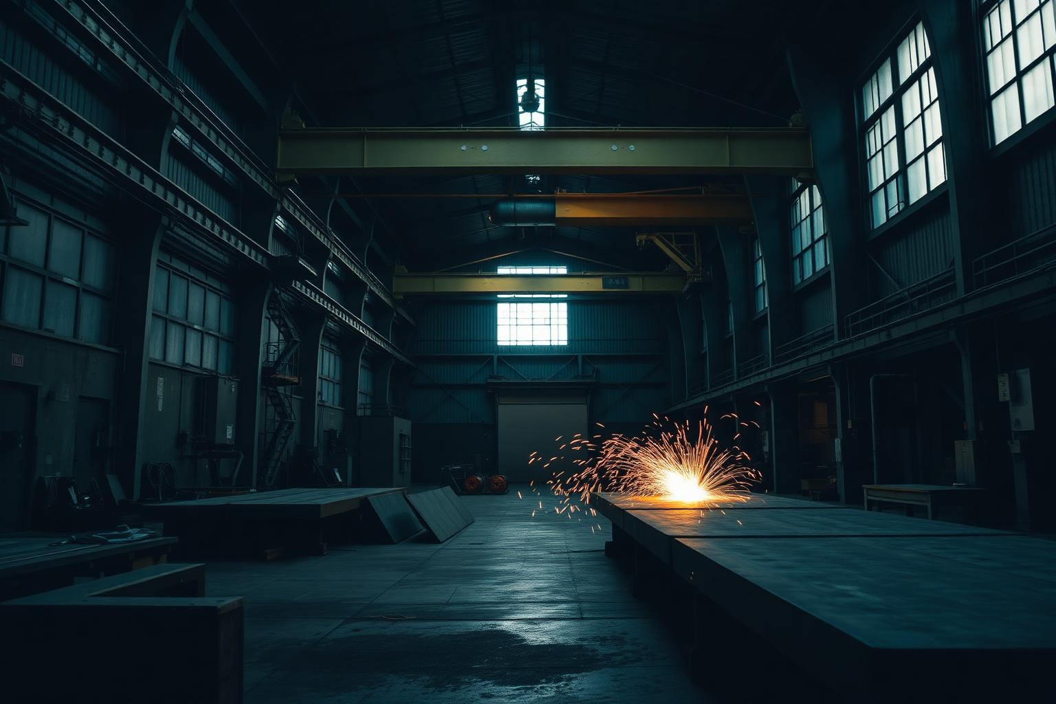 Industrial steel fabrication workshop