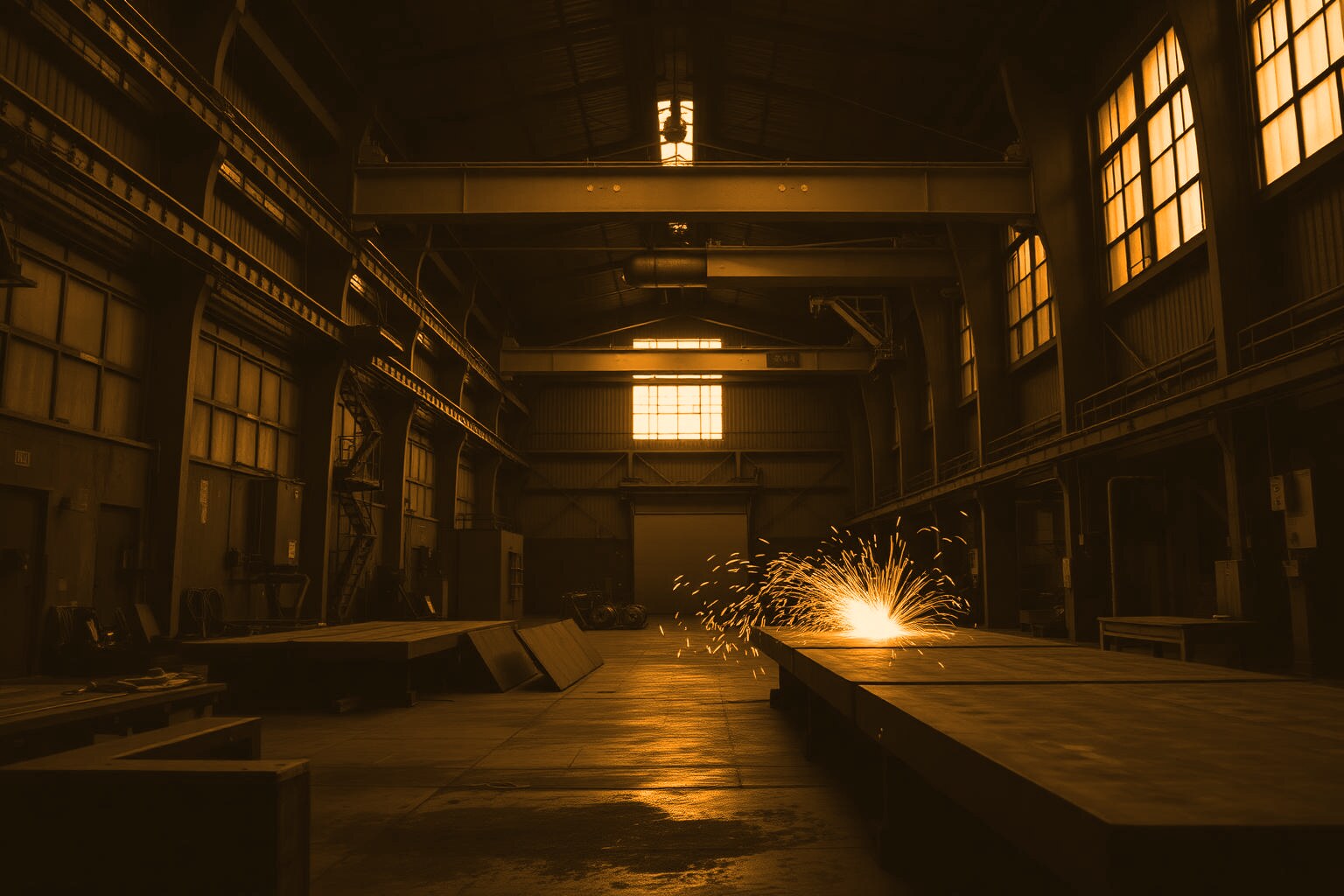 Industrial steel fabrication workshop